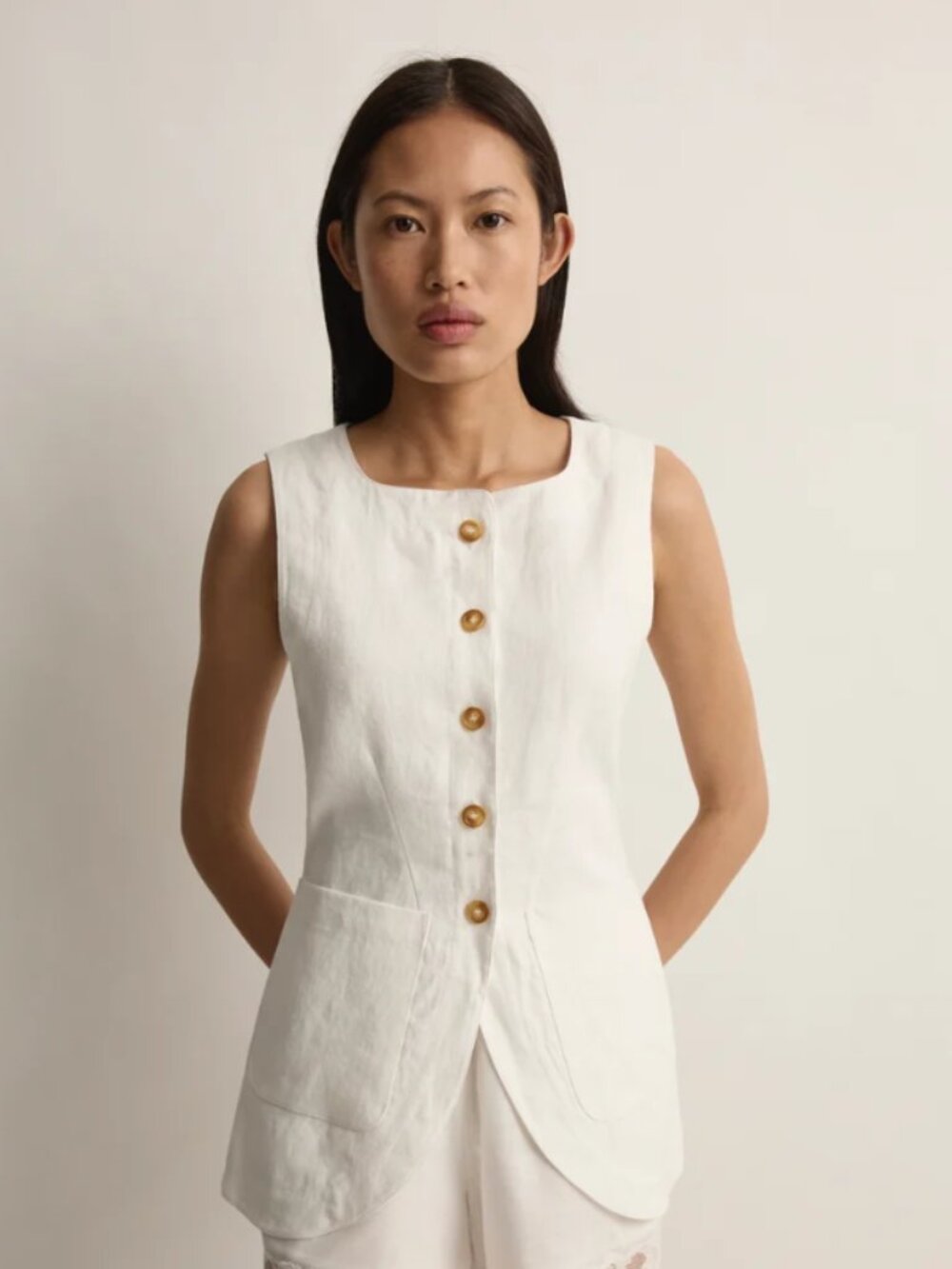POSSE Emma Vest Ivory Linen Tailored Vest Medium NWT